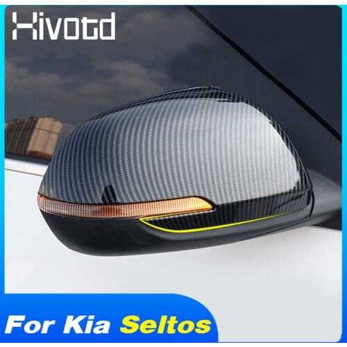 Carbon Fiber/Chrome Rear View Mirror Cover Side Door Mirrors Cap Case Car-Styling For Kia Seltos 2020 2021 Exterior Accessories