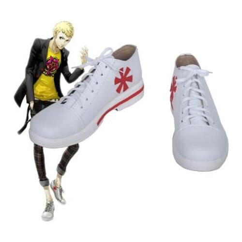 Persona 5 Ryuji Sakamoto Cosplay Boots Shoes Halloween Party Cosplay Boots Custom Made for Adult Men White Flat Shoes