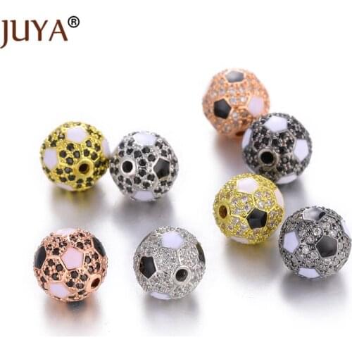 JUYA cubic zirconia Football Shape Beads For Making Jewelry 10mm Round Ball Beads DIY Bracelets Accessories