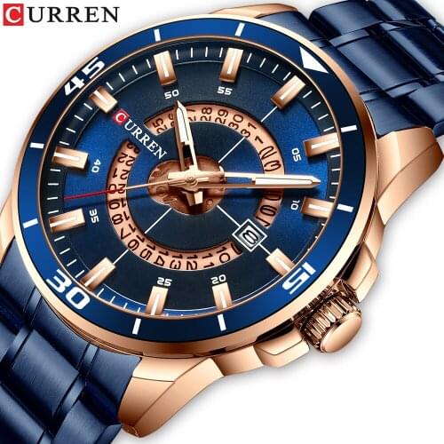 2019 Curren Stainless Steel Quartz Watches Men Luxury Casual Blue Date Wrist Watch Gents Daily Dress Clocks 8359 Dropshipping