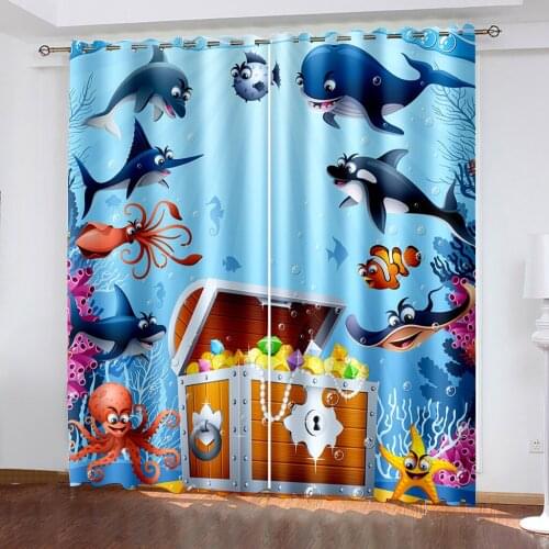 Childrens Marine Animal Printing Adult Childrens Bedroom Living Room Shade Custom Decorative Curtain with Hook Accessories