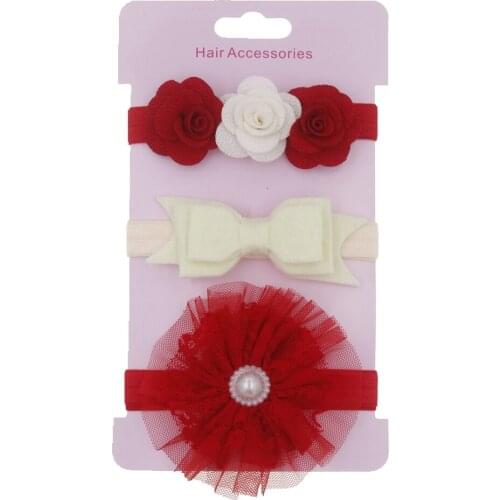 Baby headbnd set pearls flower headband girls children skinny stretchy Bowknot elastic Lace hair Band hair accessories 3pc/lot