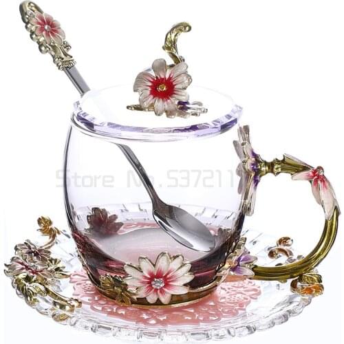 Europe Style colorful glass cup enamel applique crystal cup tea Cup coffee cup creative Wedding gift Home party Drinking Ware