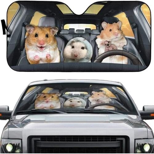 Hamsters Family Auto Interior Accessories Cute Animal Windshield Sun Shade Protect Car Interior Foldable Front Window Sun shade