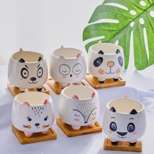 Ceramic Animal Succulent Plant Pots Handmade Ceramic Bear Cat Shape Succulent Planter Plant Pot Home Garden Decoration Gift