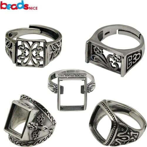 Beadsnice Vintage Style Rings Thailand Silver Ring Setting 925 Sterling Silver Square Ring Wholesale Adjustable ID 34108
