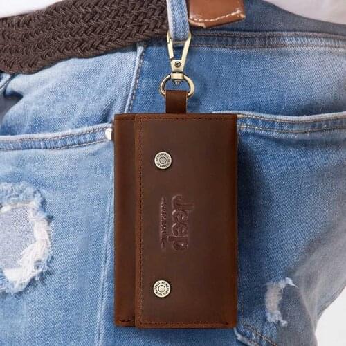 Leather Keychain For Men Women Key Holder Organizer Pouch Cow Split Car Key Wallet Housekeeper Key Case Mini Card Bag Gift Box