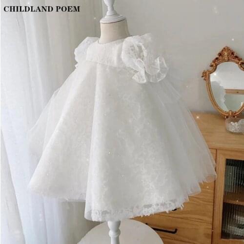 Baby Baptism Dress White Lace Princess First 1st Birthday Party Baby Girls Dress Tulle Wedding And Party Kid Dresses For Girl