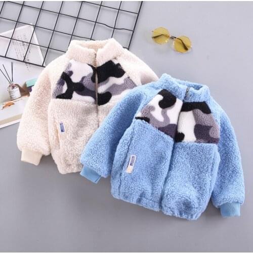 Kids Boys Winter Jacket Clothes Stitching Camouflage Stand-up Collar Zipper Cotton Coat