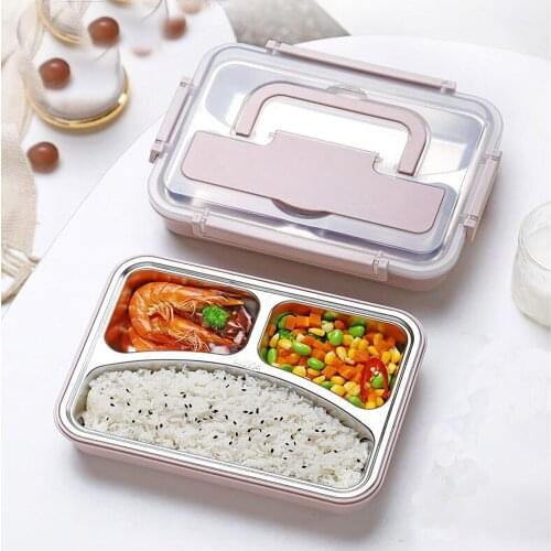 304 Stainless Steel Lunch Box With Spoon Leak-proof Lunch Bento Boxes Dinnerware Set Microwave 1.2L Adult Children Food Containe
