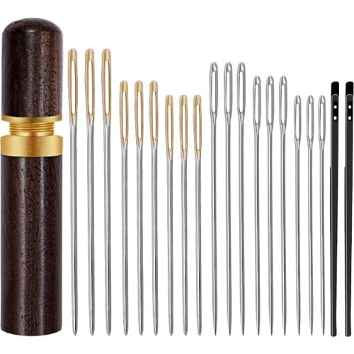 LMDZ 18 Pcs 3 Sizes Leather Needles Large Eye Needles with 2 Pcs Leather Lacing Needles 1 Pcs Sewing Needle Case for Leather DIY