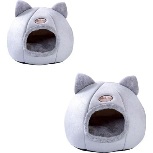 YYSD Cute Foldable Cat Bed Nest Indoor Dog House Removable Mattress Cage Semi-closed Warm Kennel Winter Pet Nests