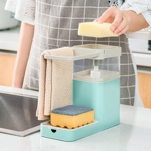 Multifunctional Kitchen Detergent Liquid Dispense Press Automatic Household Sink Towel Bar Sponge Drain Tray Rack Storage Tools