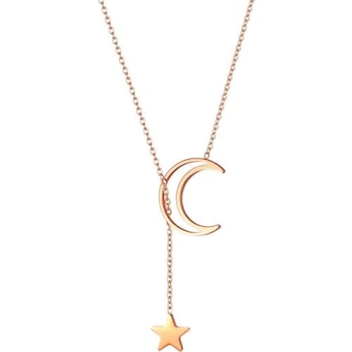 BONISKISS Fashion Unique Moon Pentagram Necklaces & Pendants Rosegold Clavicle Chain Necklace Femme Moon Jewelry Accessories