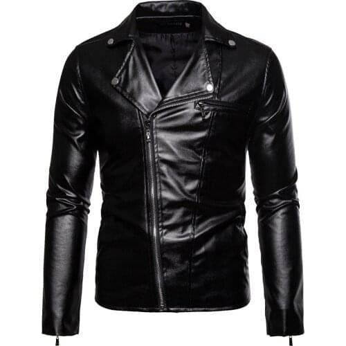 Mens Leather Jacket Lapel PU Leather Short Style Casual Mens Motorcycle Jacket