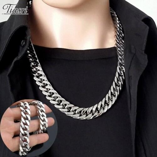 Tiasri 14mm Miami Mens Necklace Cuban Link Chain Goth Jewelry Steampunk Style Hip-Hop Boys Accessories Halloween Gift Wholesale