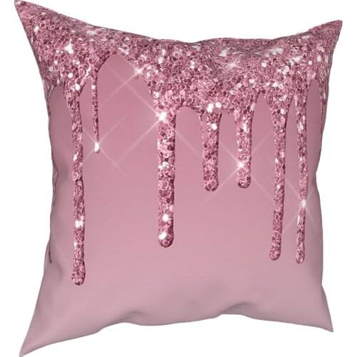 Elegant Pink Dripping Glitter Pillowcase Home Decorative Cushion Cover Throw Pillow for Car Polyester Double-sided Printing