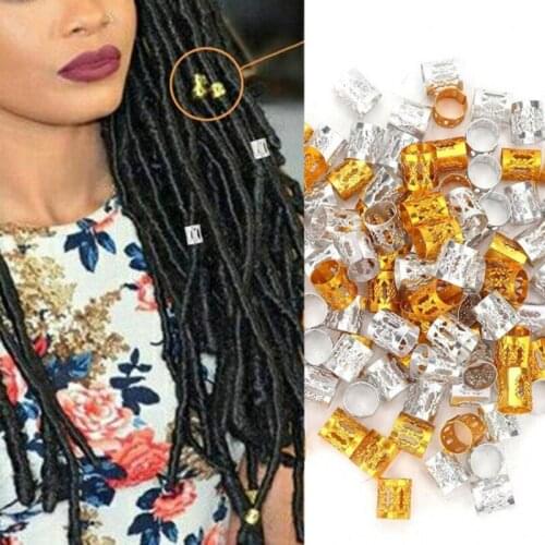 New 100pcs Gold Plated Hair Braid Dread Dreadlock Beads Adjustable Braids Cuff Clip 7MM Hole Micro Ring Bead DIY Hairstyling