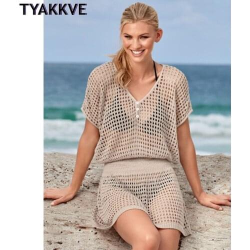 New Sexy Cover Up Bikini Women Swimsuit Cover-up Beach Bathing Suit Beach Wear Knitting Swimwear Mesh Beach Dress Tunic Robe
