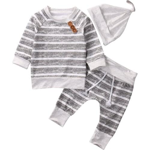 3Pcs Newborn Baby Boy Clothes Striped Long sleeve T Shirt+Pants Suits Baby Autumn Winter Tracksuit Outfits 0-18Months
