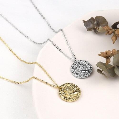 925 Sterling Silver New Coin Sweater Necklace Concave-convex Embossed Surface Creative Pendant Design Feeling Cold Wind Jewelry