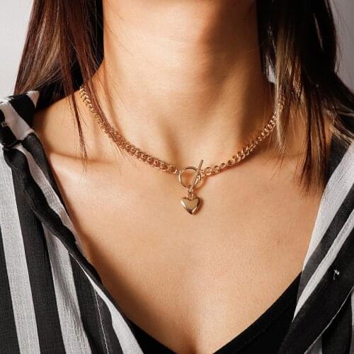 Simple OT Buckle Love Heart Pendant Necklace Punk Gold Silver Color Women Choker Necklace Mujer Collare Jewelry For Female