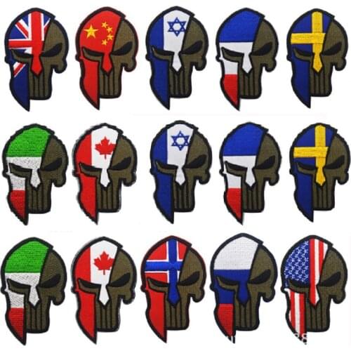 Skeleton Flag Embroidery Patches France/Italy/Britain/Canada/Turkey/Israel/Norway/Russia/USA Flag Patches