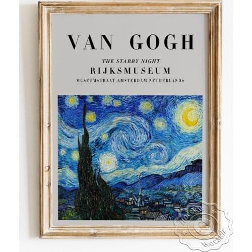 Vincent Van Gogh Exhibition Museum Retro Poster, The Starry Night Scenery Canvas Painting, Classic Landscape Wall Art Home Decor