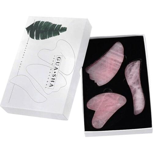 Rose Quartz Roller Gua Sha Board Set for Facial Massage Face Lifting Natural Stone Gouache Scraper Roller Face Skin Care Tools
