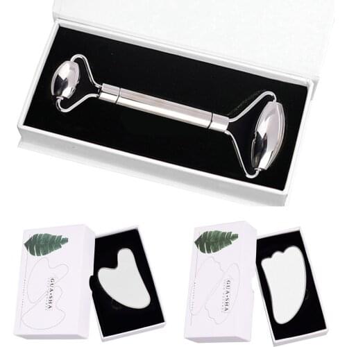 Stainless Steel Facial Roller Gua Sha Scraper Set Anti Wrinkle Cellulite Massager Face Eye Neck Back Skin Care Massage Tool