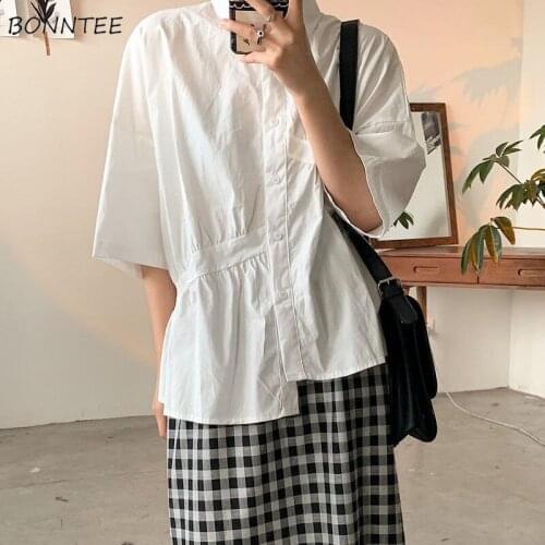 Shirts Women Solid Half-sleeve Elegant Design Tops Spring Office Lady Classic Simple Tender Stylish Vintage Newest Popular Daily