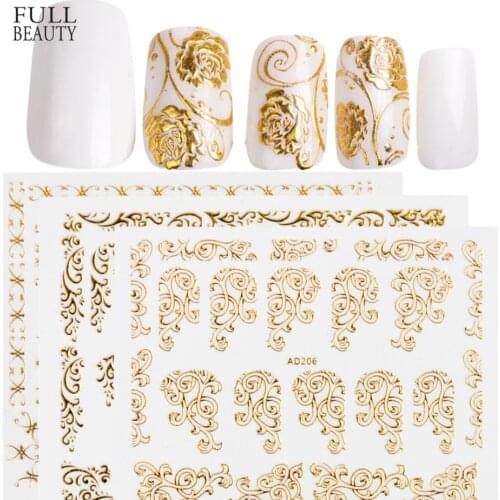 1pcs 3D Gold Bronzing Nail Sticker Flower Metalic Lace Slider DIY Manicure Leaf Nails Decal Nail Art Decorations CHAD201-212