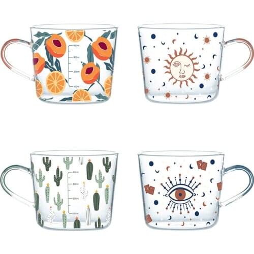 500ml Creative Scale Glass Mug Breakfast Mlik Coffe Cup Household Couple Water Cup Sun Eye Pattern Drinkware