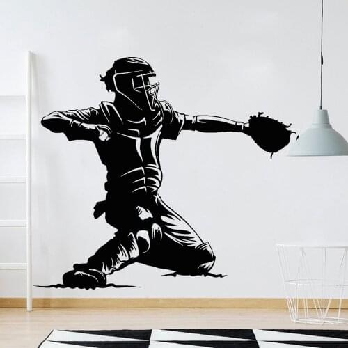 Vinyl Wall Decal Baseball Catcher Player Sports Man Fan Wall Stickers Home Decoration Boys Playing Room Exercise Room Y934