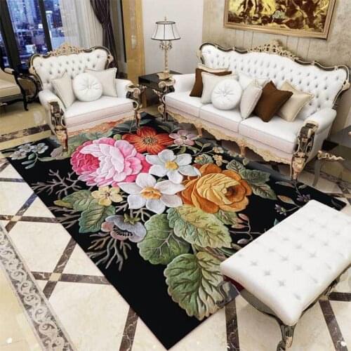 Vintage 3D Flower Printed Parlor Carpet Living Room Bedroom Sofa Bedside Area Rugs Tea Table Kitchen Bathroom Non-Slip Floor Mat