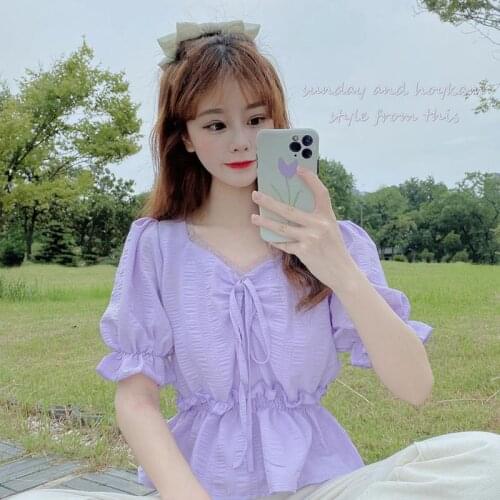Women Blouse Summer Puff Sleeve Small V-neck Top For Women Blusas Mujer De Moda