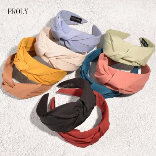 PROLY New Fashion Women Headband Wide Side Headwear Soft Center Cross Knot Hair Band Turban Girls Hair Accessories