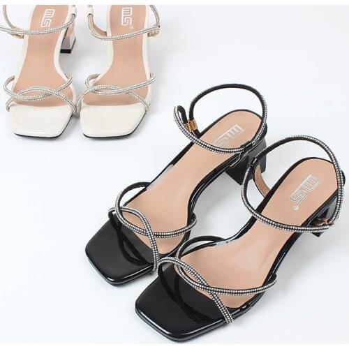 Womens sandals 2021 summer new water diamond thin belt square head high heels fashion temperament versatile occupation 36-41