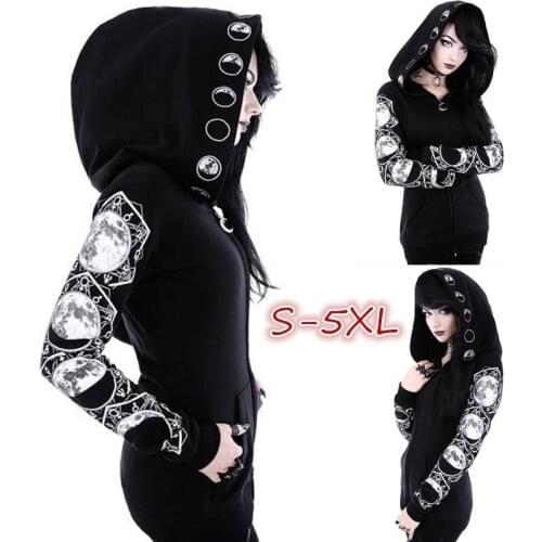 Womens Witchcraft Hooded Long Sleeve Gothic Witch Moon Women Cosplay costumes Oversized Hoodie Sweatshirt Zip Plus Size S-5XL