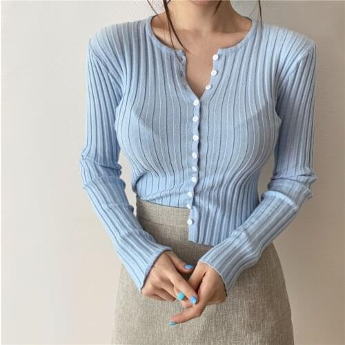 Alien Kitty Single-breasted Knitted Cardigan Short Sweater Coat Women 2020 New Elegant Autumn Long Sleeve High Waist Sweaters