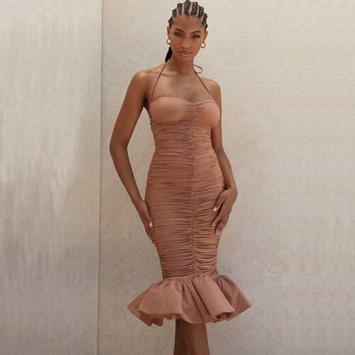 Free shipping Wholesale womans dress Brown Spaghetti Strap Strapless Sexy Mermaid celebrity cocktail party dress