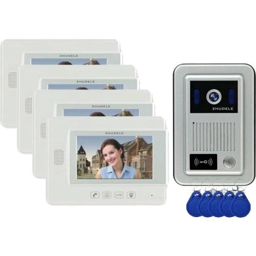 ZHUDELE 2019 New Item ID Card Unlocking 7"color video door phone intercom IR waterproof CCD camera support extra CCTV Camera 1V4