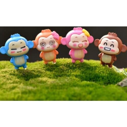 ZOCDOU 1 Piece Cartoon Happy Monkey Small Resin Statue Mini Figurine Crafts DIY Cute Ornament Miniatures Home Gardon Decor Doll