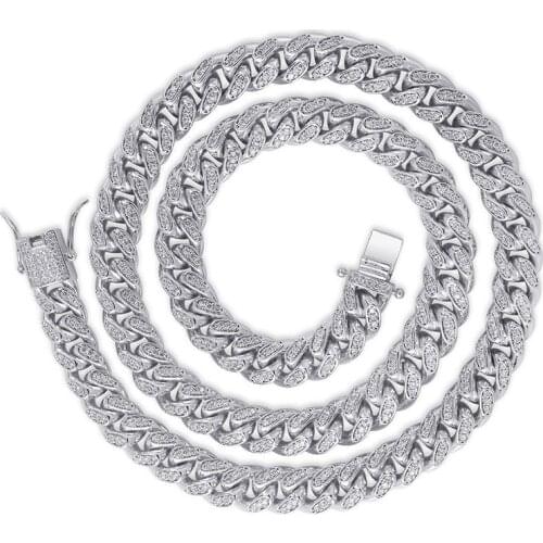 10mm Hip Hop Full AAA+ CZ Stone Paved Bling Ice Out Cuban Curb Miami link Chain Necklaces for Men Rapper Jewelry Gifts