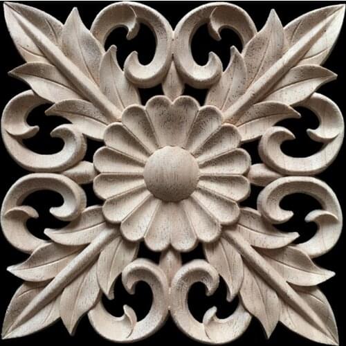 15*15cm Floral Wood Carved Corner Woodcarving Decal Onlay Applique Decorative Sculpture for Home Furniture Cabinets Decor