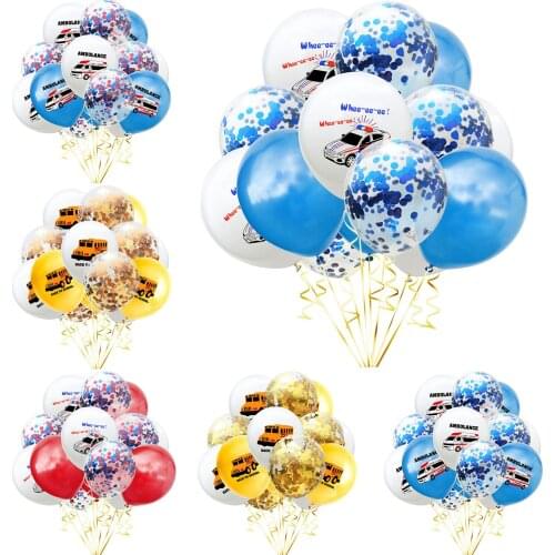 15pcs Cartoon Ambulance Patrol Car School Bus Balloons Latex Confetti Ballons Set Student Kids Back To School Party Decor