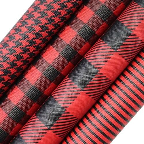 30x134m Roll Red Black Strips Bird Plaid Artificial Synthetic Faux Leather Fabric For Bows Handbags Earring DIY CN068
