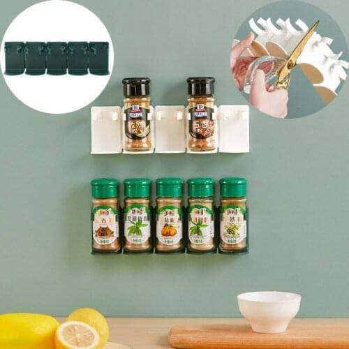 5Pcs/set Seasoning Can Storage Rack Wall Mount Spice Rack Kitchen Spice Jar Storage Rack Cabinet Organizer Clip Bottle holder