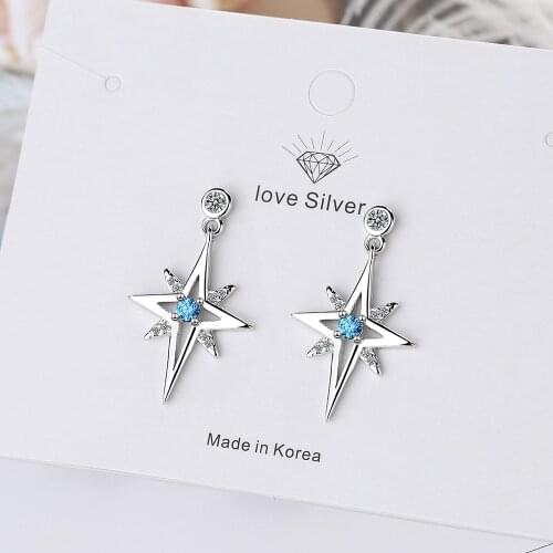 925 Sterling Tassel Zircon Star Drop Earring For Women Party Wedding Punk Jewelry Accessories eh869