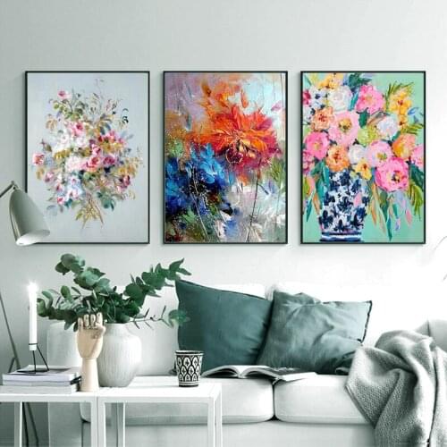 Abstract Watercolour Blue Orange Flower Oil Painting On Canvas Poster And Print Picture Wall Art Cuadros Home Room Decoration